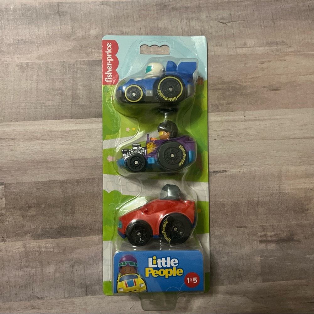 Fisher Price Little People 3 Wheelie Vehicles 2 Race Cars & Hot Rod NEW